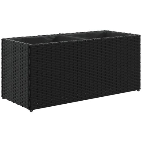 Jardinera de jardín con 2 maceteros ratán PE negro 72x30x32 cm vidaXL
