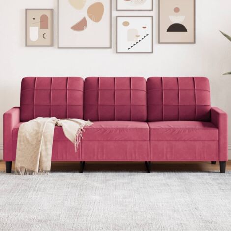 Sofá de 3 plazas de terciopelo rojo tinto 180 cm vidaXL