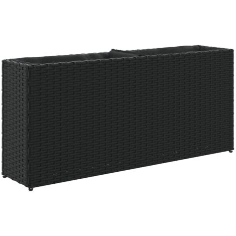 Jardinera con 2 maceteros de ratán sintético negra 90x20x40 cm vidaXL