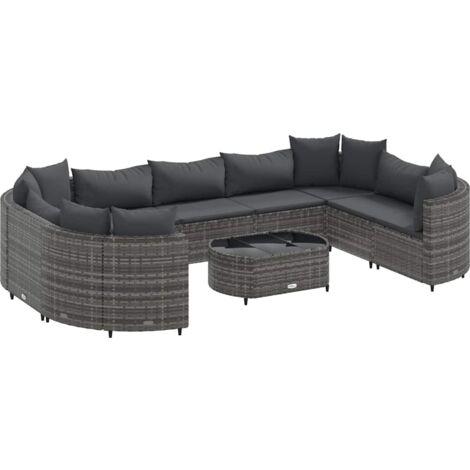 Set de sofás de jardín y cojines 10 pzas ratán sintético gris vidaXL (1/5)