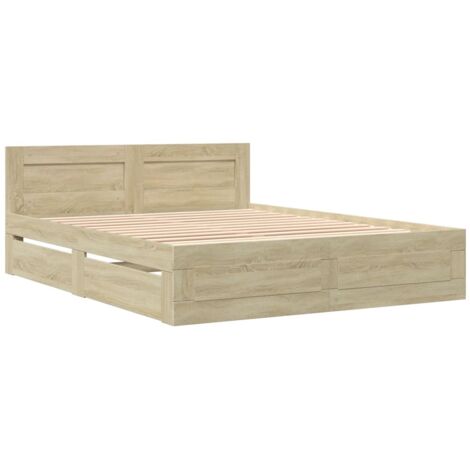 Cama con cabecero madera de ingeniería roble Sonoma 160x200 cm vidaXL (1/7)
