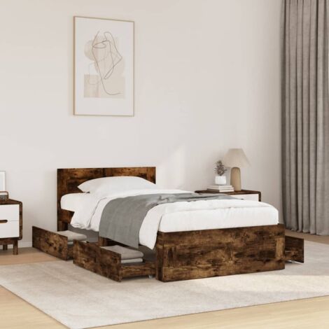 Cama con cabecero madera de ingeniería roble ahumado 90x200 cm vidaXL