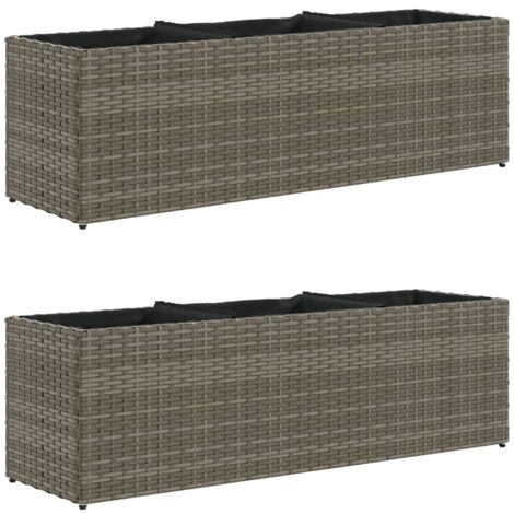 Jardineras con 3 maceteros 2 uds ratán PE gris 105x30x32 cm vidaXL