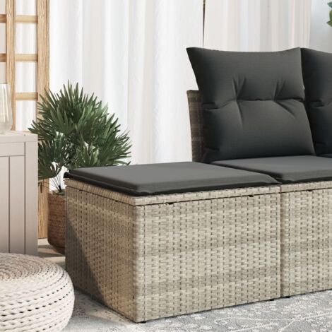 Taburete jardín con cojín ratán sintético gris claro 55x55x37cm vidaXL