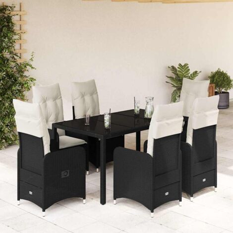 Set de mesa y sillas de jardín 7 pzas y cojines ratán PE negro vidaXL (1/5)