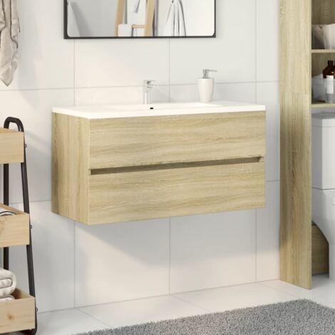 Armario lavabo madera contrachapada roble Sonoma 90x38,5x45 cm vidaXL (1/5)