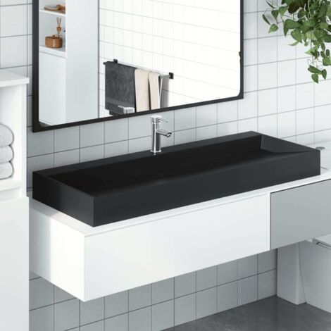 Lavabo de fundición de mineral/mármol negro mate 120x46x11 cm vidaXL (1/5)