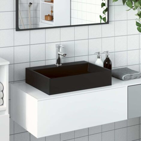 Lavabo de fundición de mineral/mármol negro mate 50x38x11 cm vidaXL