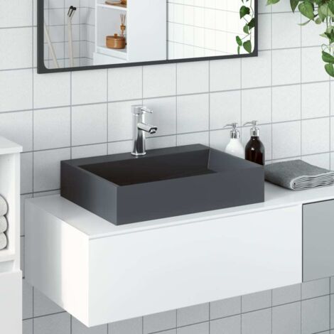 Lavabo de fundición de mineral/mármol antracita 50x38x13 cm vidaXL
