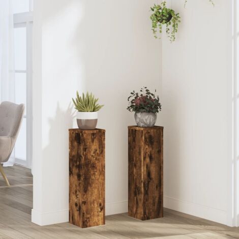 Soportes de plantas 2 uds madera roble ahumado 17x17x60 cm vidaXL