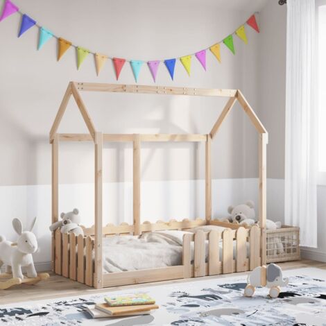 Cama con forma de casa de niños madera maciza marrón 70x140 cm vidaXL (1/5)
