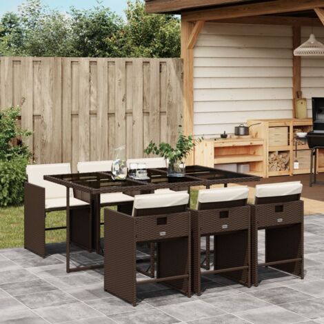 Set comedor de jardín 7 pzas con cojines ratán sintético marrón (1/5)