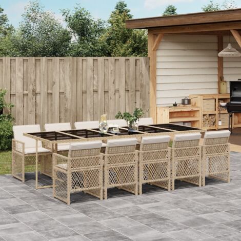 Set comedor de jardín 11 pzas con cojines ratán sintético beige vidaXL