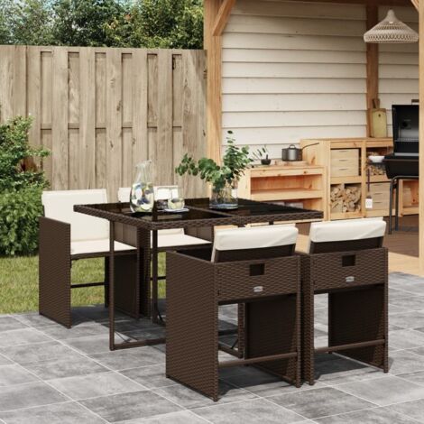 Set comedor de jardín 5 piezas y cojines ratán sintético marrón vidaXL (1/5)