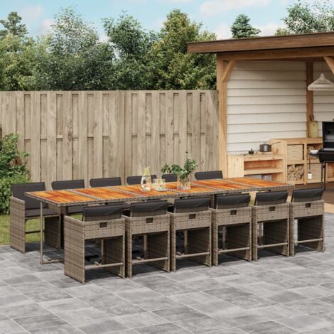 Set comedor de jardín con cojines 13 pzas ratán sintético gris vidaXL