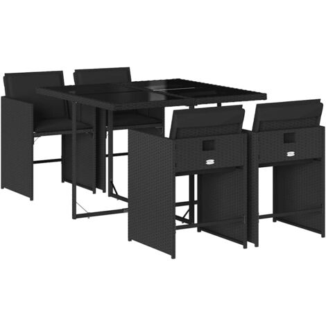 Set de muebles jardín 5 pzas con cojines ratán sintético negro vidaXL (1/5)