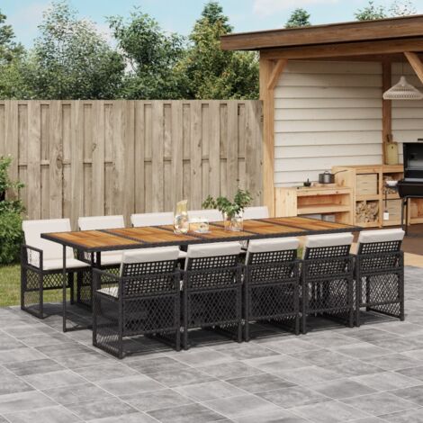 Set de comedor jardín 11 pzas con cojines ratán sintético negro vidaXL