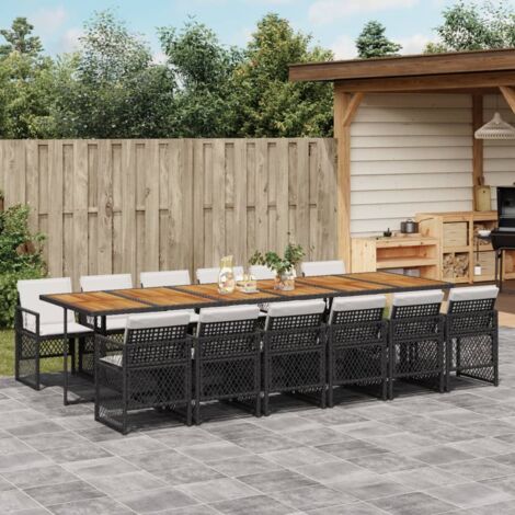 Set comedor de jardín con cojines 13 pzas ratán sintético negro vidaXL (1/5)