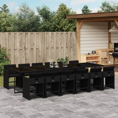 Set comedor de jardín con cojines 13 pzas ratán sintético negro vidaXL (1/5)