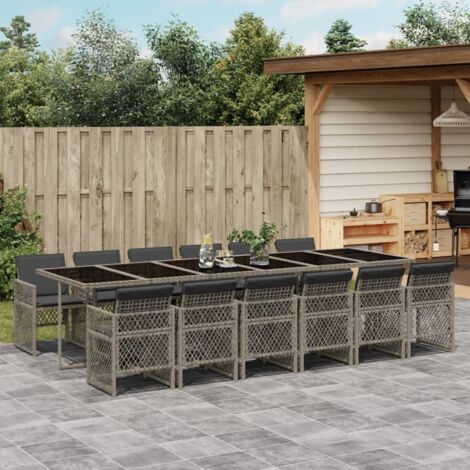 Set comedor de jardín con cojines 13 pzas ratán sintético gris vidaXL