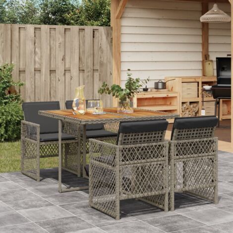 Set comedor de jardín 5 piezas con cojines ratán sintético gris vidaXL