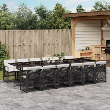 Set comedor de jardín con cojines 13 pzas ratán sintético negro vidaXL (1/5)