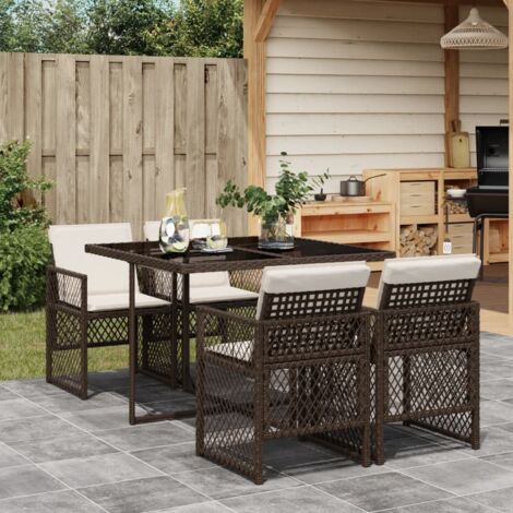 Set comedor de jardín 5 piezas y cojines ratán sintético marrón vidaXL