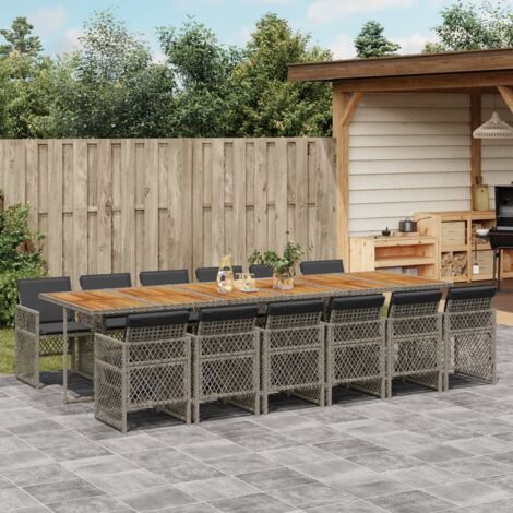 Set comedor de jardín con cojines 13 pzas ratán sintético gris vidaXL