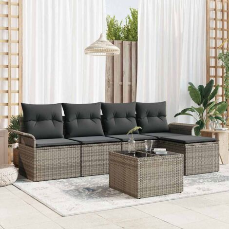 Set de comedor de jardín 7 pzas y cojines ratán sintético negro vidaXL
