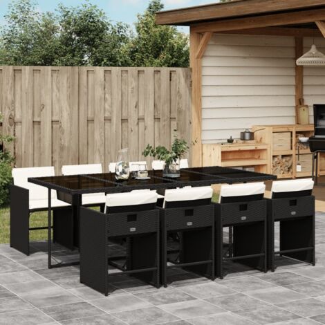 Set de comedor de jardín 9 pzas y cojines ratán sintético negro vidaXL (1/5)