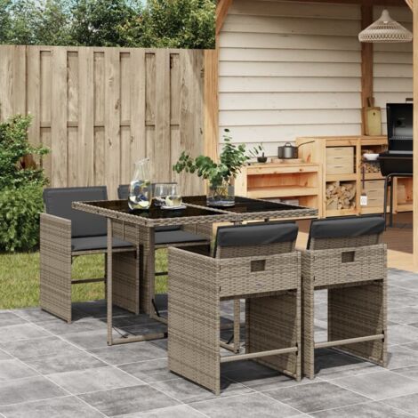 Set comedor de jardín 5 piezas con cojines ratán sintético gris vidaXL (1/5)