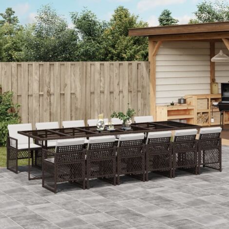 Set muebles de jardín 13 pzas y cojines ratán sintético marrón vidaXL (1/5)