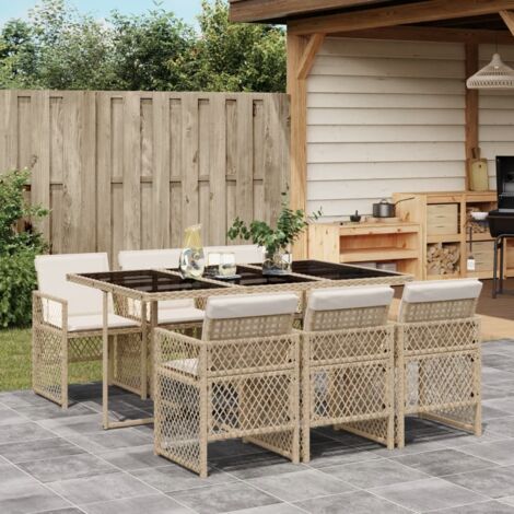 Set comedor de jardín 7 pzas con cojines ratán sintético beige vidaXL