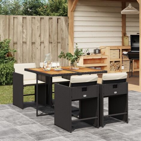 Set de muebles jardín 5 pzas con cojines ratán sintético negro vidaXL