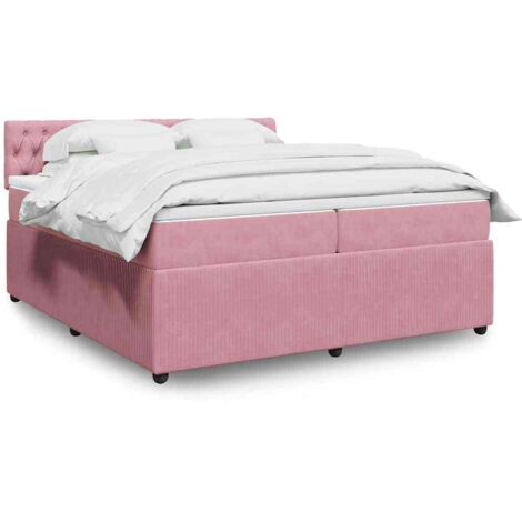 Cama box spring con colchón terciopelo rosa 200x200 cm vidaXL (1/5)