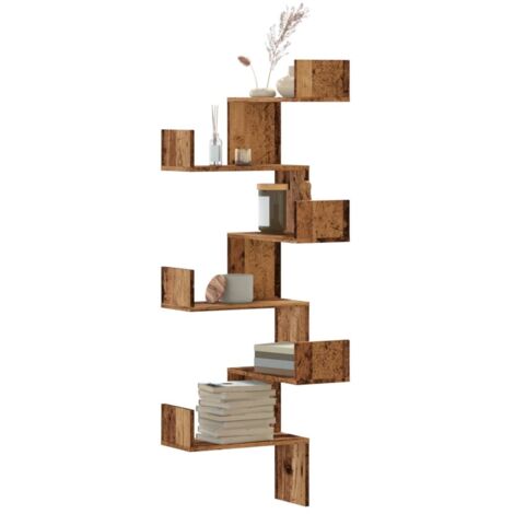 Estantería de pared de esquina madera envejecida 45x45x147 cm vidaXL