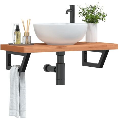 Estante de lavabo de pared de acero y madera maciza de haya vidaXL
