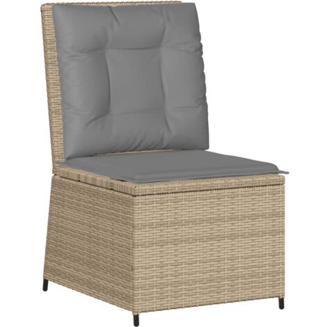 Sillón reclinable de jardín con cojines ratán sintético beige vidaXL