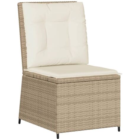 Sillón reclinable de jardín con cojines ratán sintético beige vidaXL