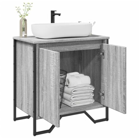 Armario lavabo baño madera ingeniería gris Sonoma 60x35x60 cm vidaXL