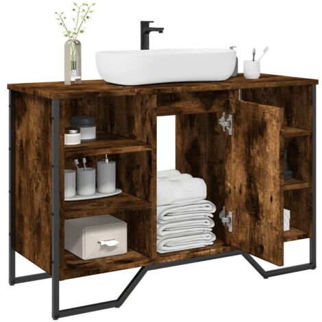 Armario lavabo baño madera ingeniería roble ahumado 91x35x60 cm vidaXL