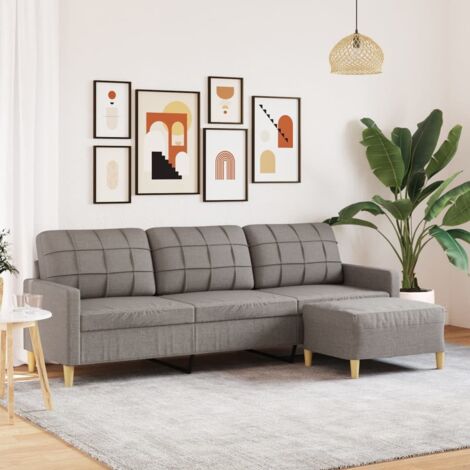 Sofá de 3 plazas con taburete de tela gris taupe 210 cm vidaXL