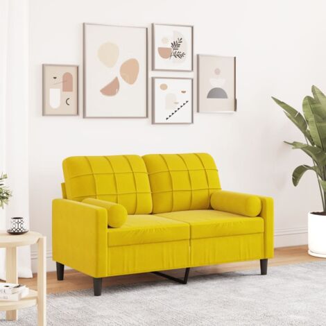 Sofá de 2 plazas con cojines terciopelo amarillo 120 cm vidaXL (1/5)