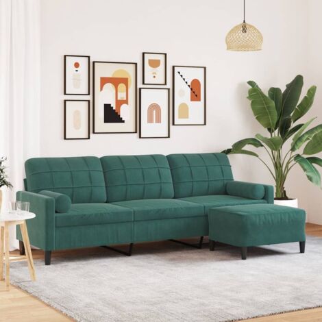 Sofá de 3 plazas con taburete de terciopelo verde oscuro 210 cm vidaXL