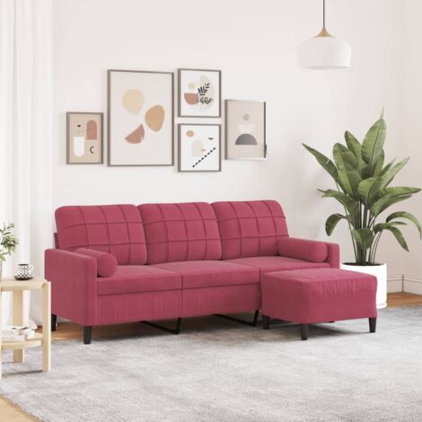 Sofá de 3 plazas con taburete de terciopelo rojo tinto 180 cm vidaXL (1/5)