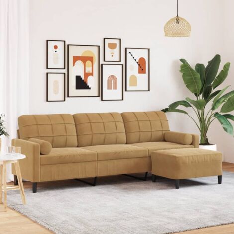 Sofá de 3 plazas con taburete de terciopelo marrón 210 cm vidaXL
