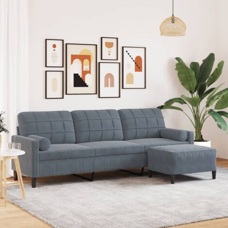 Sofá de 3 plazas con taburete de terciopelo gris oscuro 210 cm vidaXL