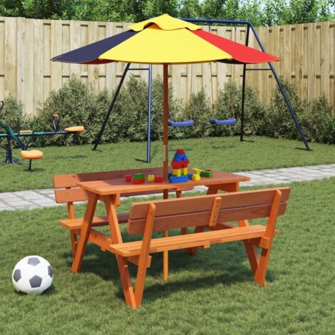 Mesa de picnic para 4 niños agujero para sombrilla madera abeto vidaXL