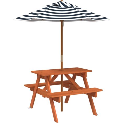 Mesa de picnic para 4 niños agujero para sombrilla madera abeto vidaXL