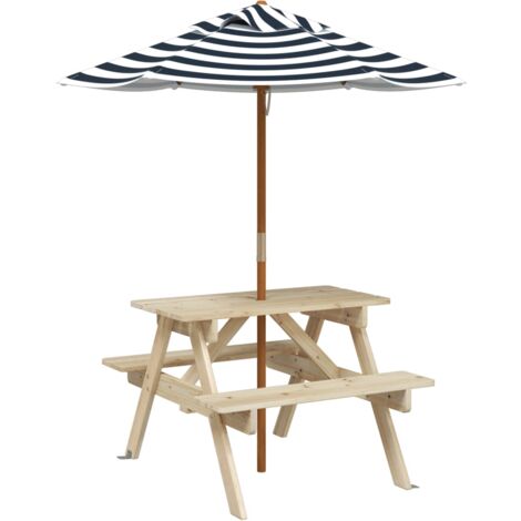 Mesa de picnic para 4 niños agujero para sombrilla madera abeto vidaXL